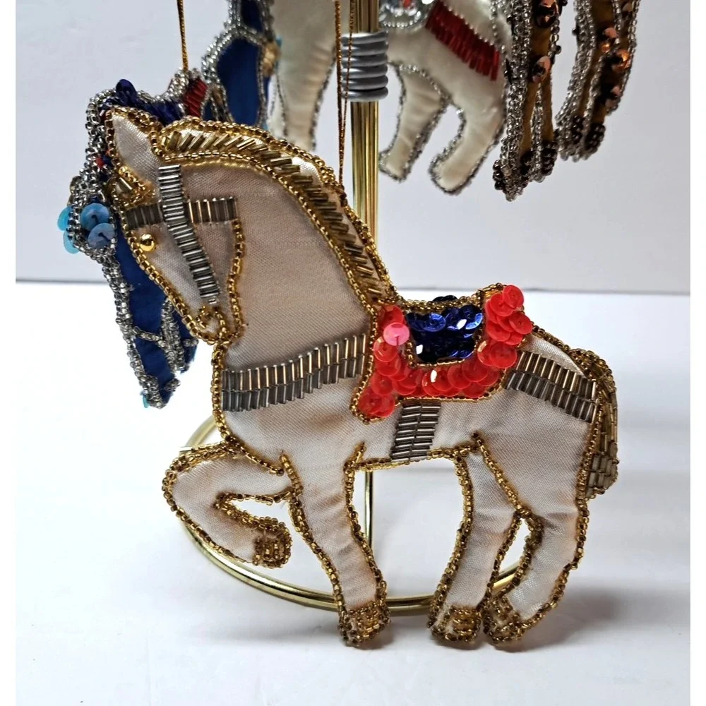 Four Animal Christmas Ornaments Satin Fabric Beaded Sequins Shiny Vintage Decor